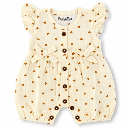 Baby Girl Muslin Romper | Heart Print Cotton Romper