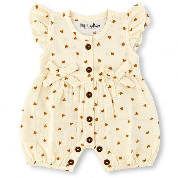 Baby Girl Muslin Romper | Heart Print Cotton Romper