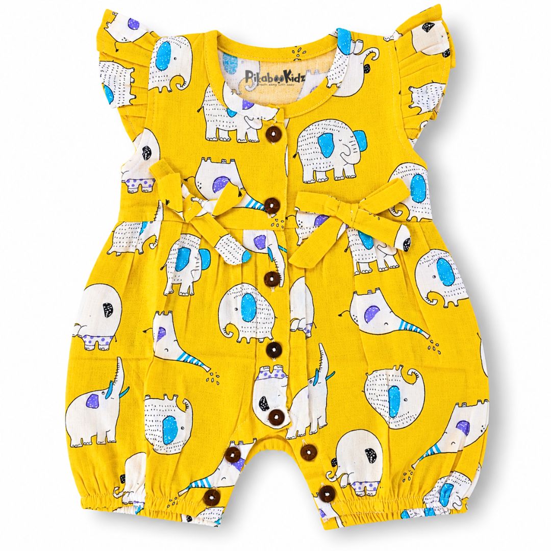 Baby Girl Muslin Romper | Elephant Print Cotton Romper