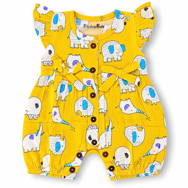 Baby Girl Muslin Romper | Elephant Print Cotton Romper