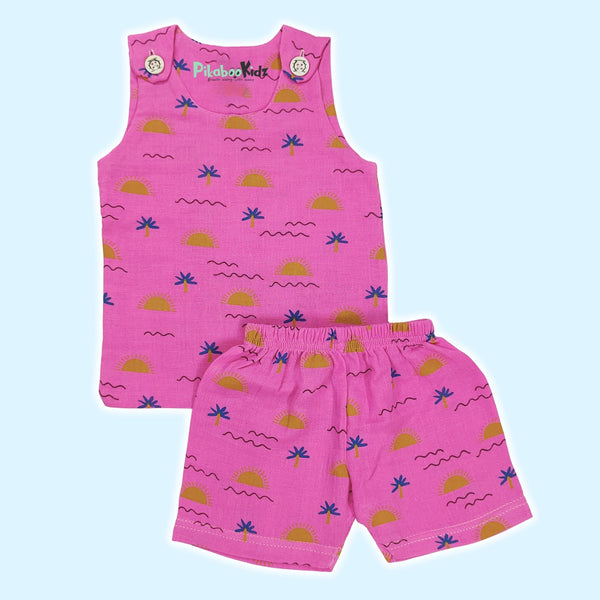 Muslin Vest & Shorts Set 0-3 M - Pink Waves