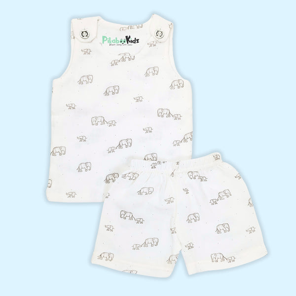 Muslin Vest & Shorts Set 0-3 M - Elephants