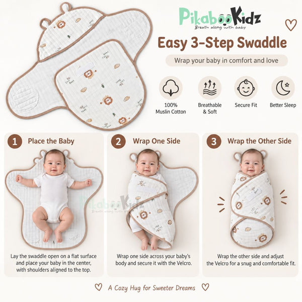 Muslin Velcro Swaddle for Newborn Baby | Soft & Breathable Baby Wrap - alt view