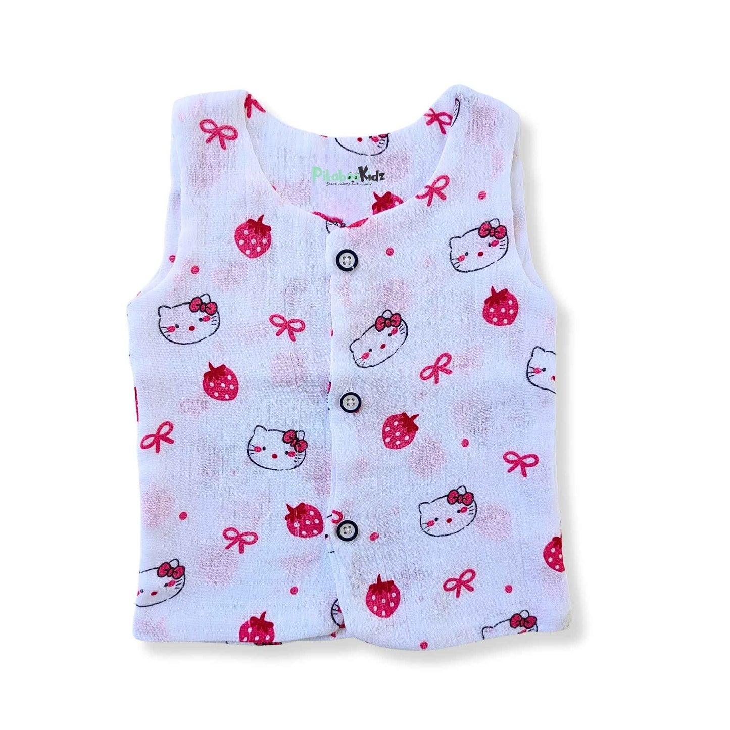 Muslin Double layer Vest 0-3M – Kitty pink