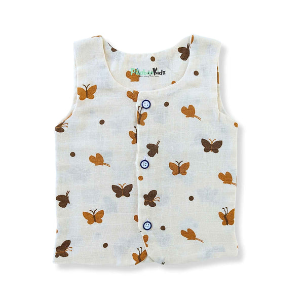 Muslin Double layer Vest 0-3M – Butterflies Cream
