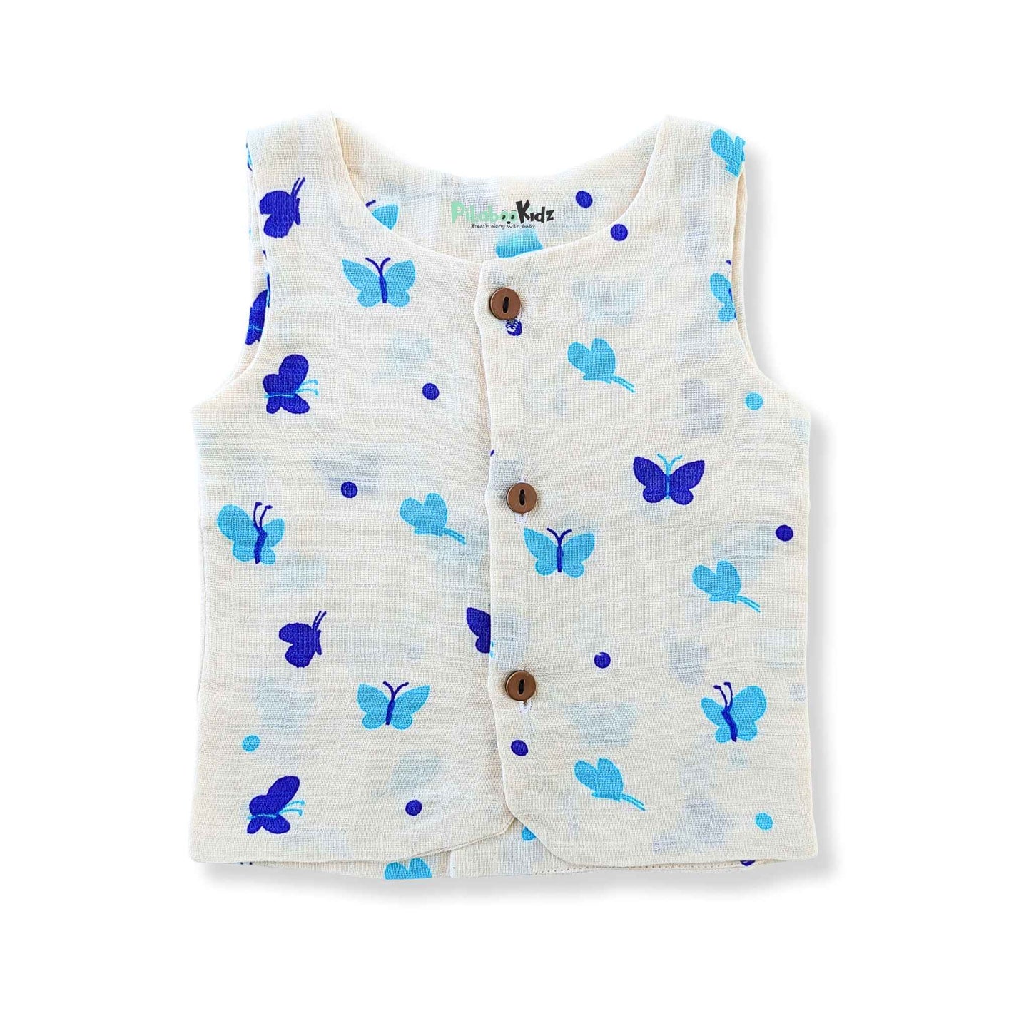 Muslin Double layer Vest 0-3M – Butterflies Blue