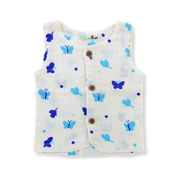 Muslin Double layer Vest 0-3M – Butterflies Blue