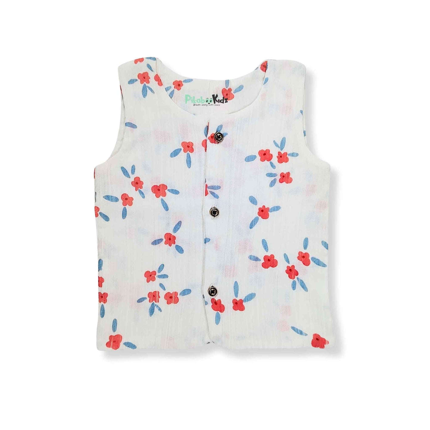 Muslin Double layer Vest 0-3M – Red flowers