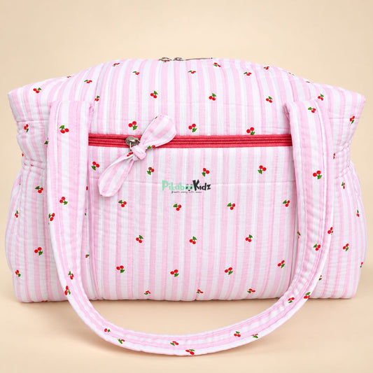 Pink Cherry Muslin Diaper Bag for Newborn | Pikaboo Kidz