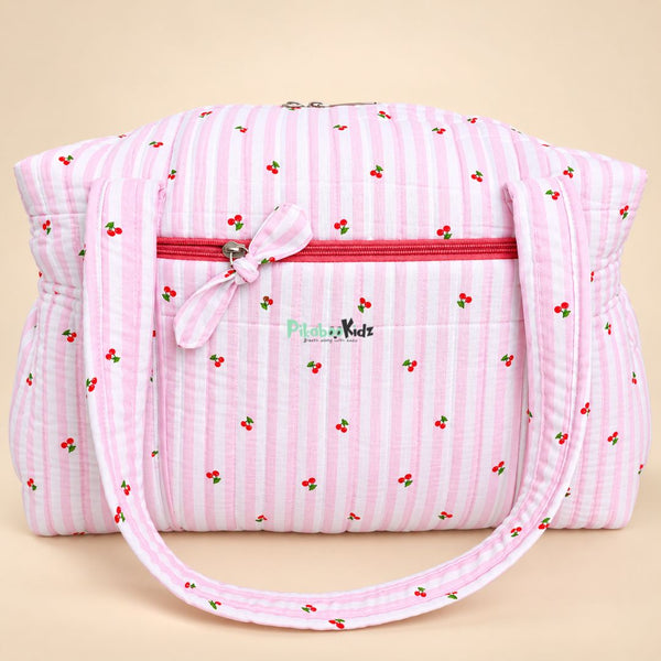 Pink Cherry Muslin Diaper Bag for Newborn | Pikaboo Kidz