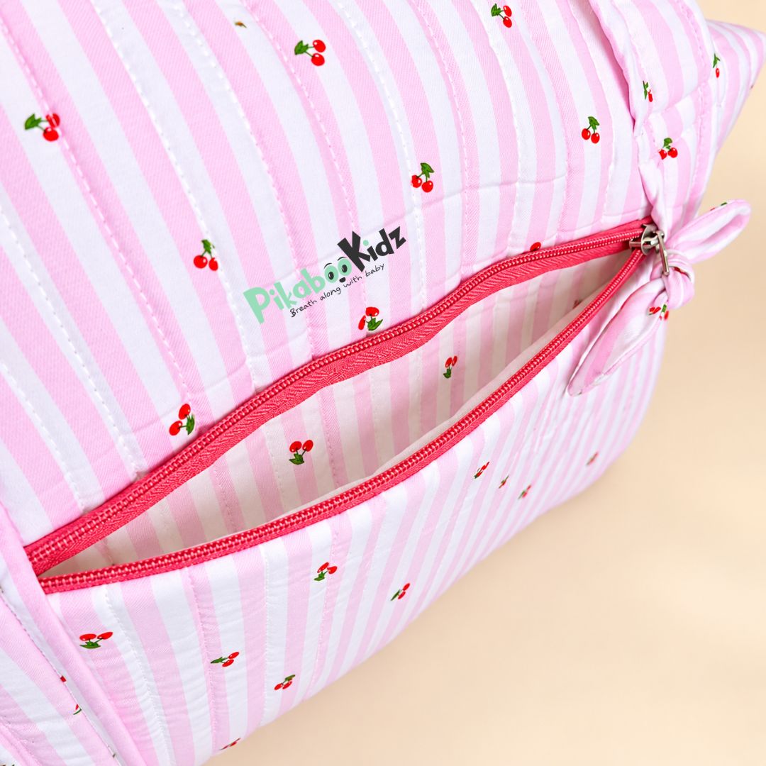 Pink Cherry Muslin Diaper Bag for Newborn | Pikaboo Kidz