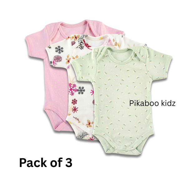 Onesies – 0-3M COMBO 3 (Pastel Green, Snowflakes, Pink)