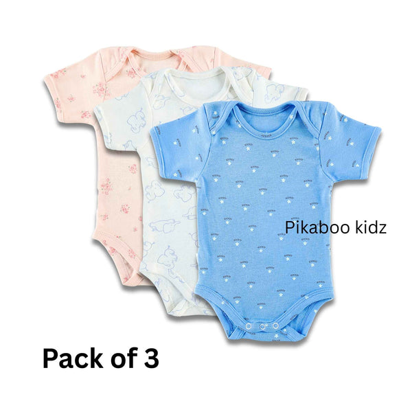 Onesies – 0-3M COMBO 3 ( Blue, Elephants, Peach)