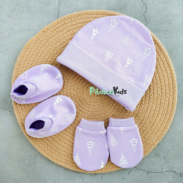 Organic cotton Cap mittens Booties – Purple Pine
