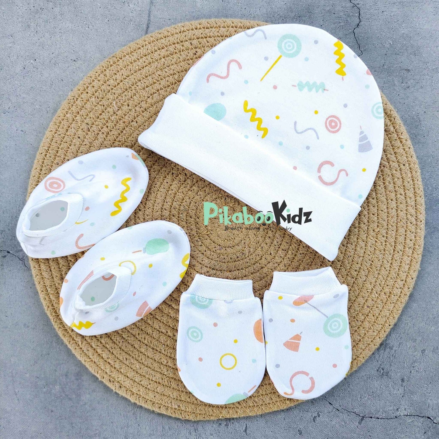 Organic cotton Cap mittens Booties – Party Pastel Green