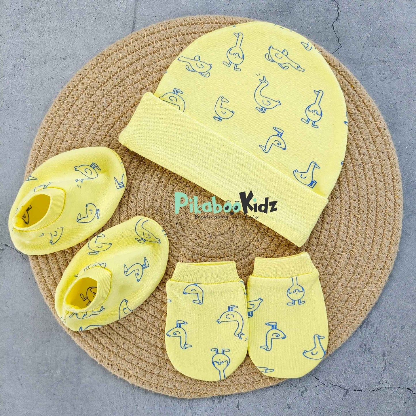 Organic cotton Cap mittens Booties – Yellow