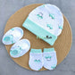 Organic cotton Cap mittens Booties – Cars AquaBlue