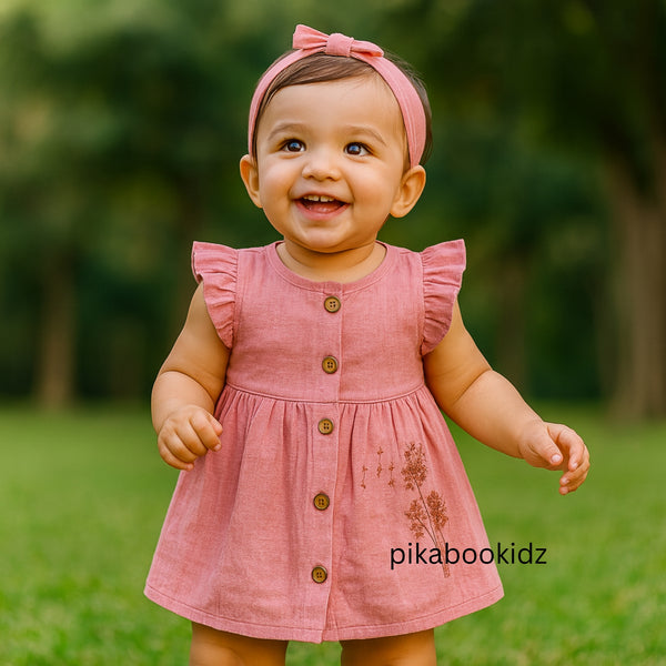 Muslin Button Sleeve Frock Colors – Burgundy