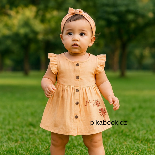 Muslin Button Sleeve Frock Colors – Orange