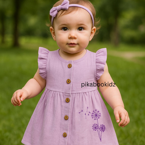 Muslin Button Sleeve Frock Colors – Lilac