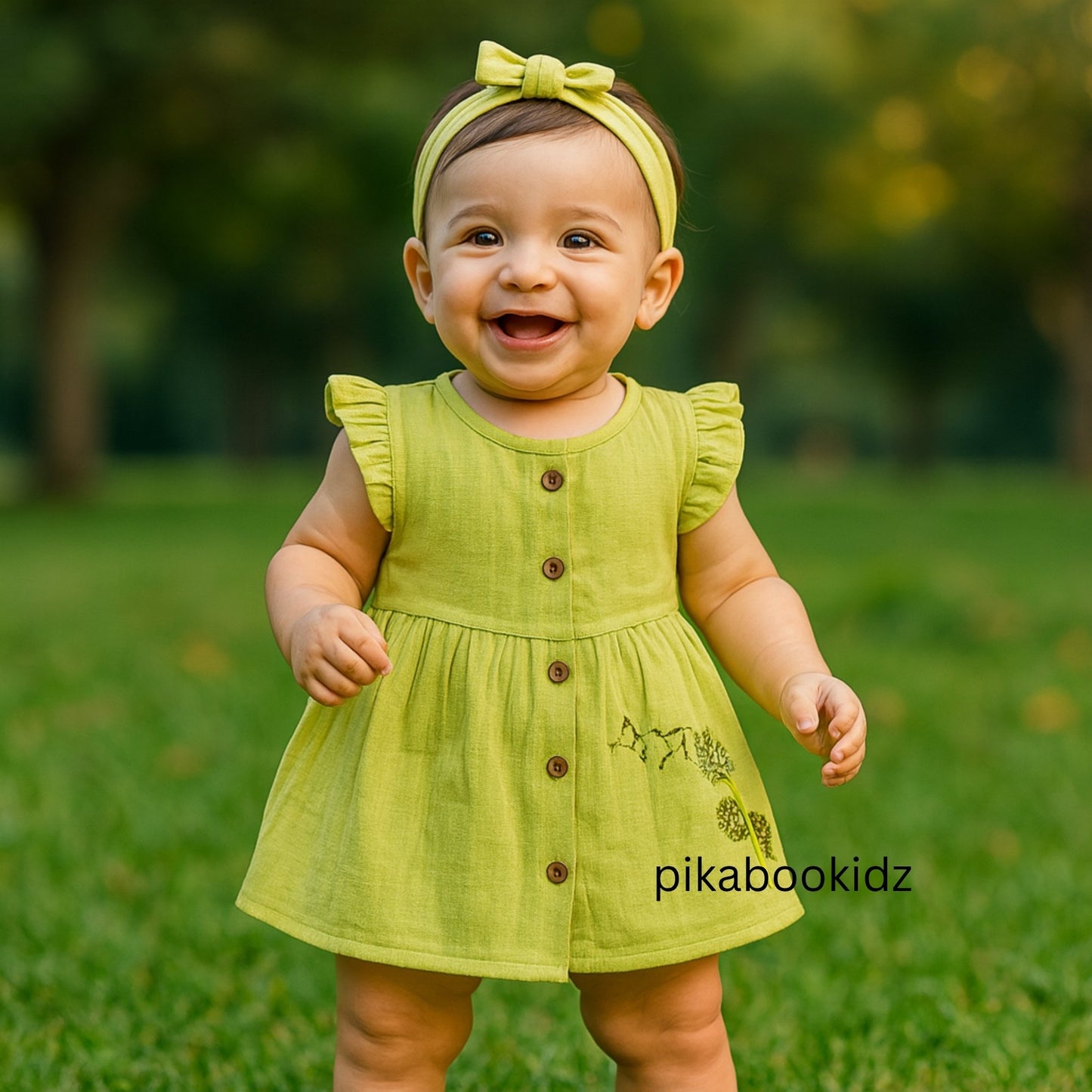 Muslin Button Sleeve Frock Colors – Green