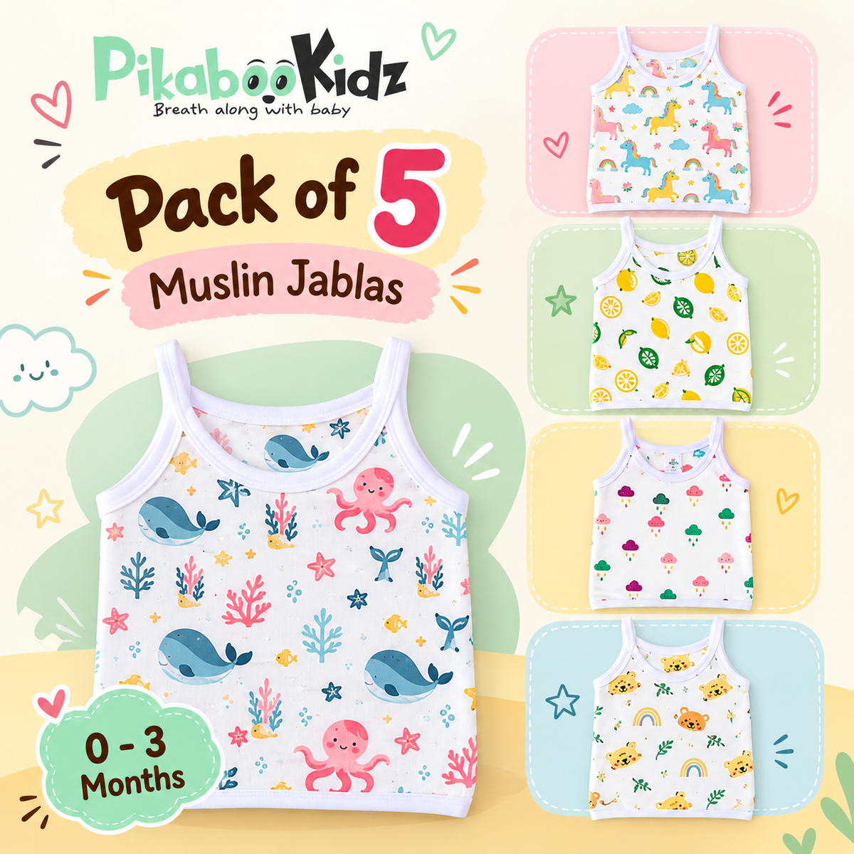 Muslin Knot Jabla 0-3M Combo ( Any 5 )