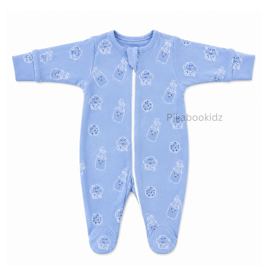 Footed Rompers 0-3M - Blue Cupcakes