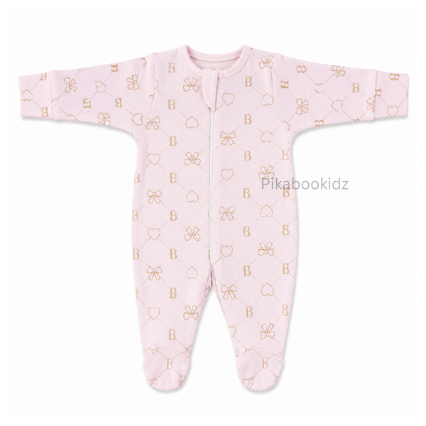 Footed Rompers 0-3M - Pastel pink