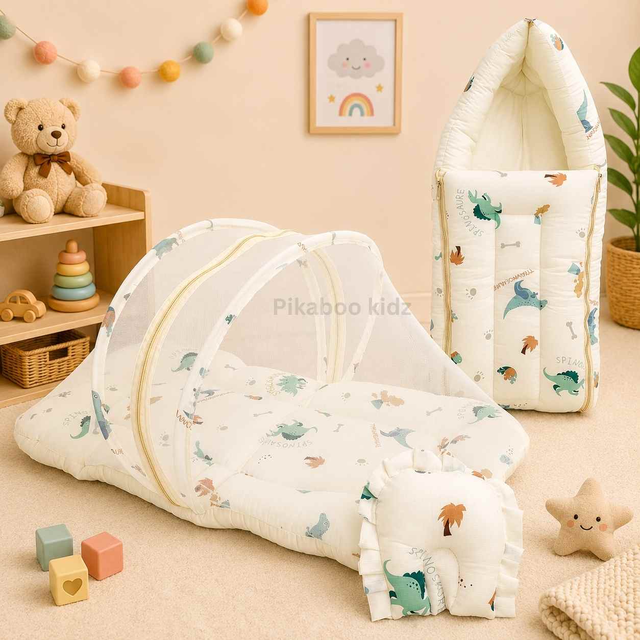 Muslin Carry Nest + Net Bed Combo - Triassic world