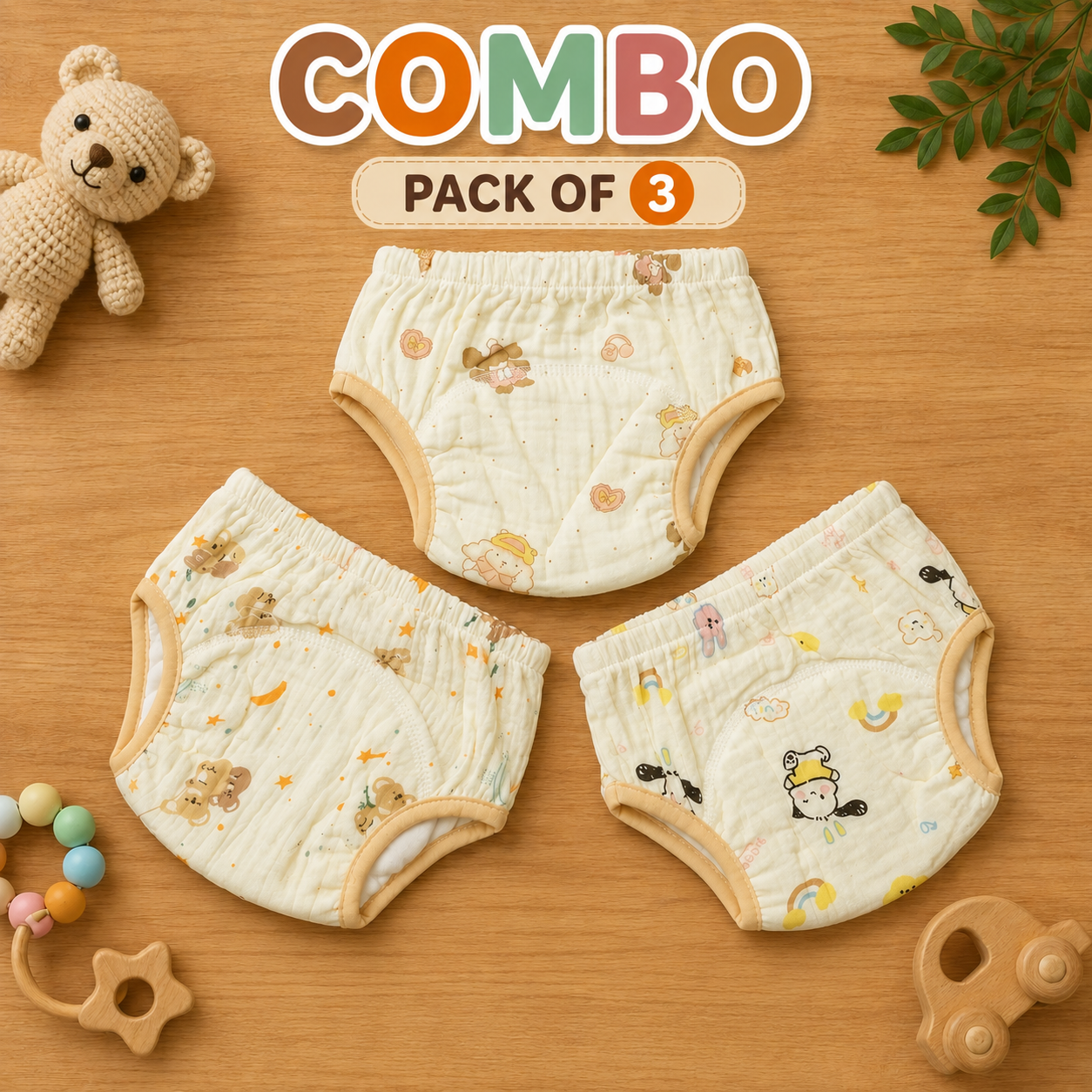 Muslin padded underwear pack of 3 ( Random designs )