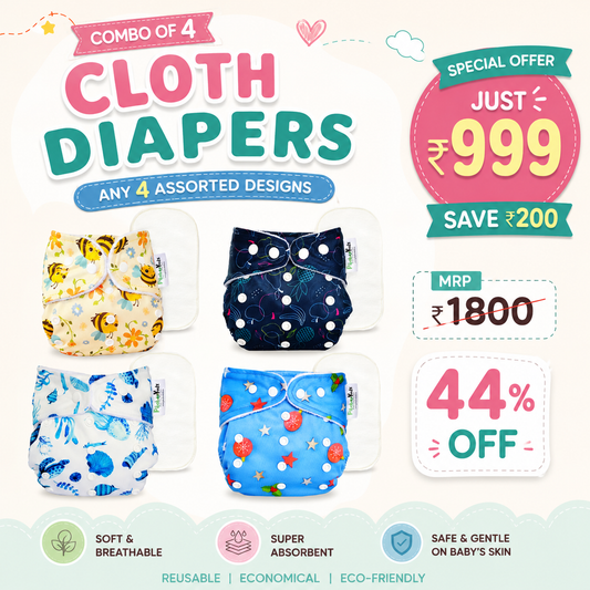 Reusable Cloth Diapers -Combo of 4 (Assorted)
