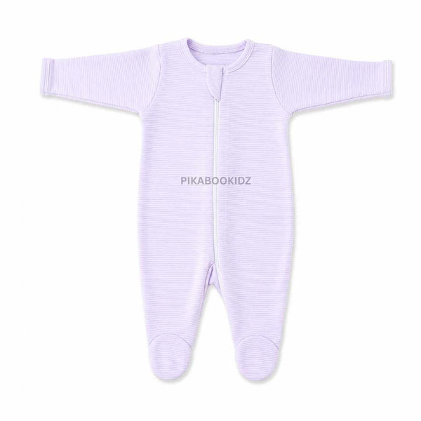 Footed Rompers 6-9M - Purple stripes
