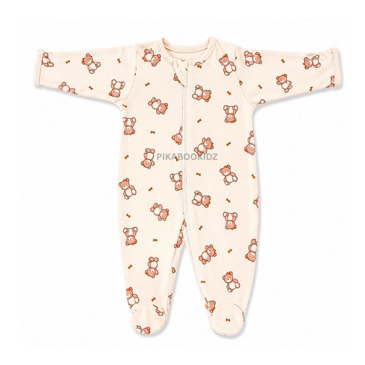 Footed Rompers 9-12M - Beige Teddy