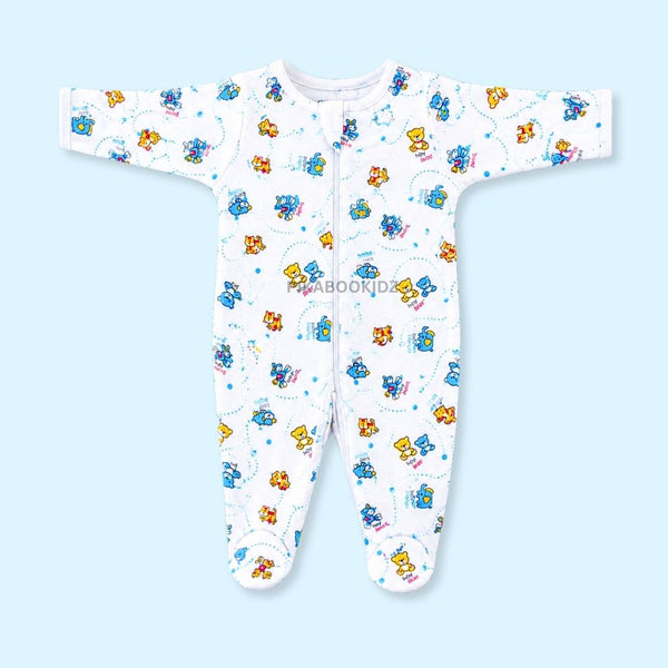 Footed Rompers 6-9M - Blue teddy