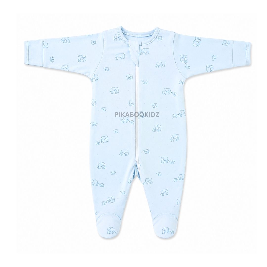 Footed Rompers 3-6M - Blue elephant