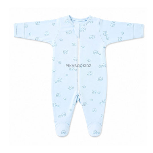 Footed Rompers 3-6M - Blue elephant