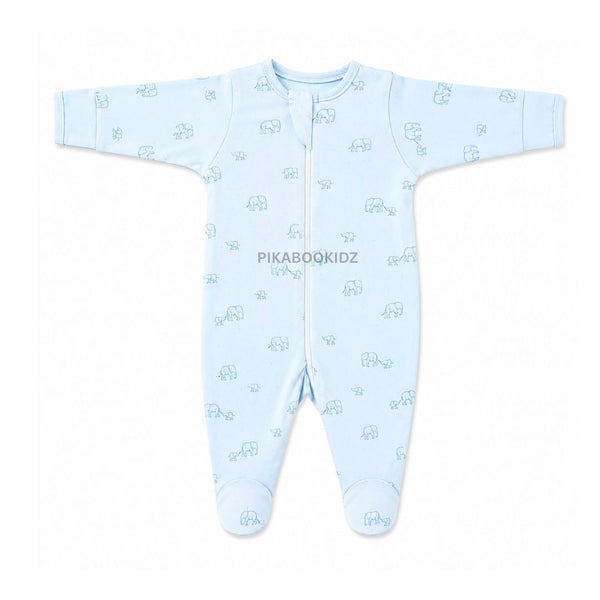 Footed Rompers 3-6M - Blue elephant