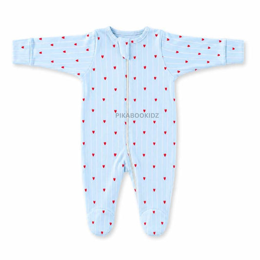 Footed Rompers 0-3M - Blue Hearts