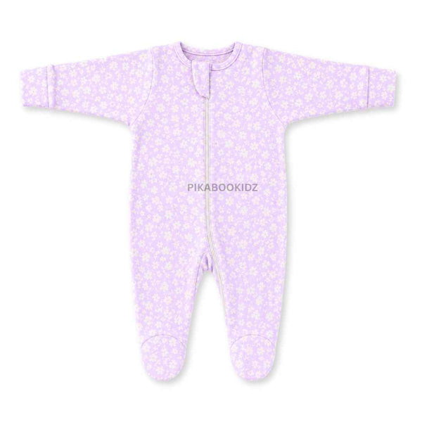 Footed Rompers 0-3M - Purple flowers