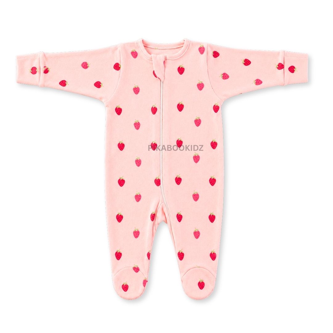 Footed Rompers 0-3M - Starwberry