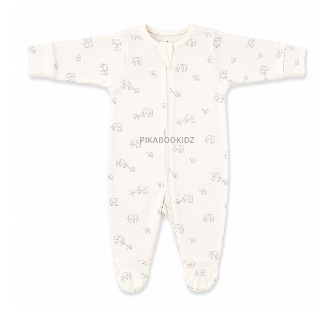 Footed Rompers 0-3M - Elephants