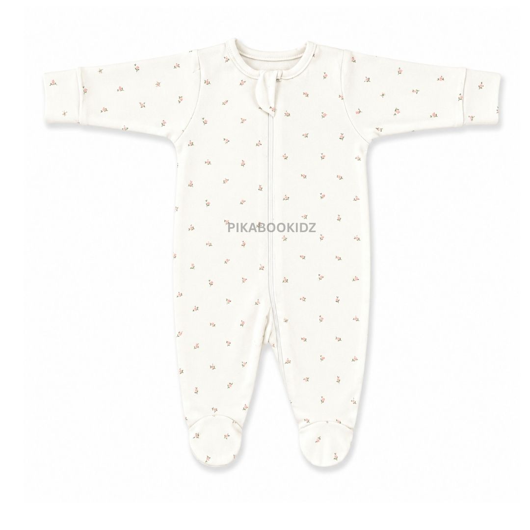 Footed Rompers 0-3M - Ivory Bloom