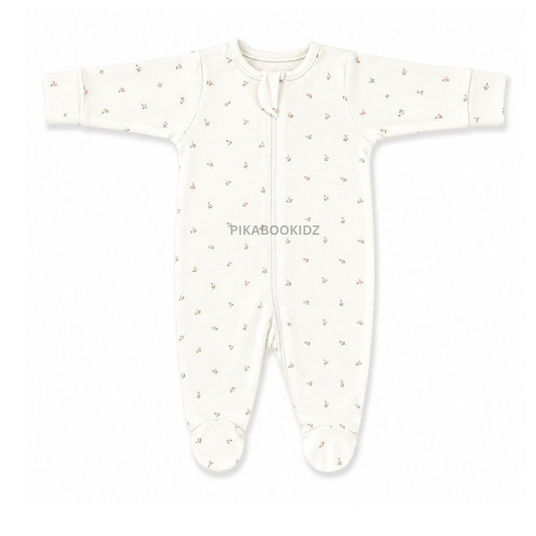 Footed Rompers 0-3M - Ivory Bloom