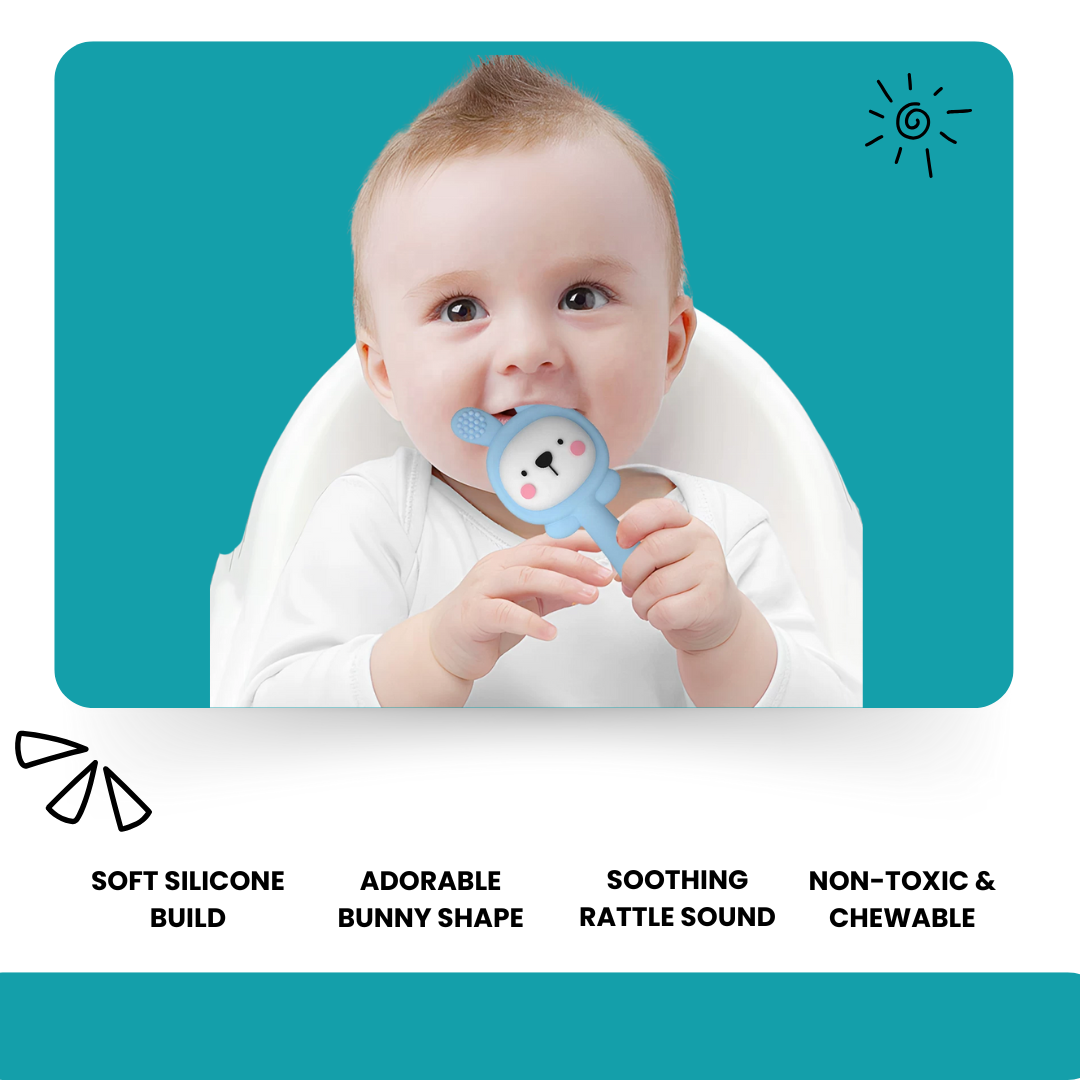 Bunny Silicon Teether Rattle - Aqua Green