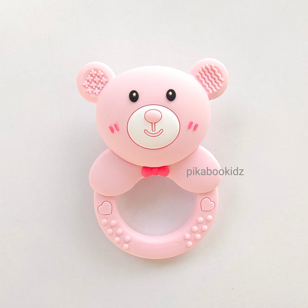 Teddy Silicon Teether Rattle - Pink