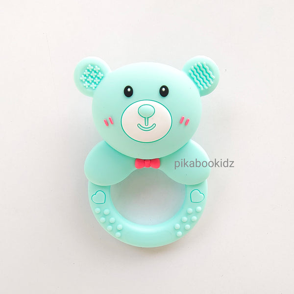 Teddy Silicon Teether Rattle - Aqua Green