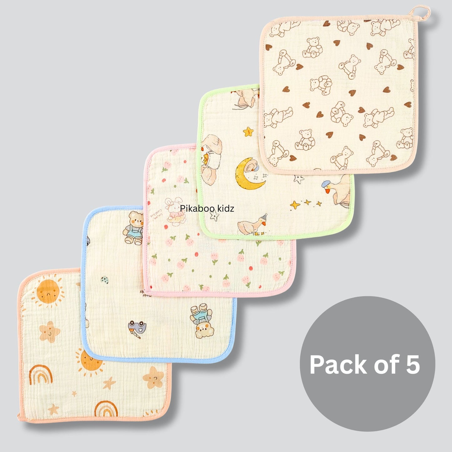 Muslin Washcloth Combo of Any 5 (Assorted)