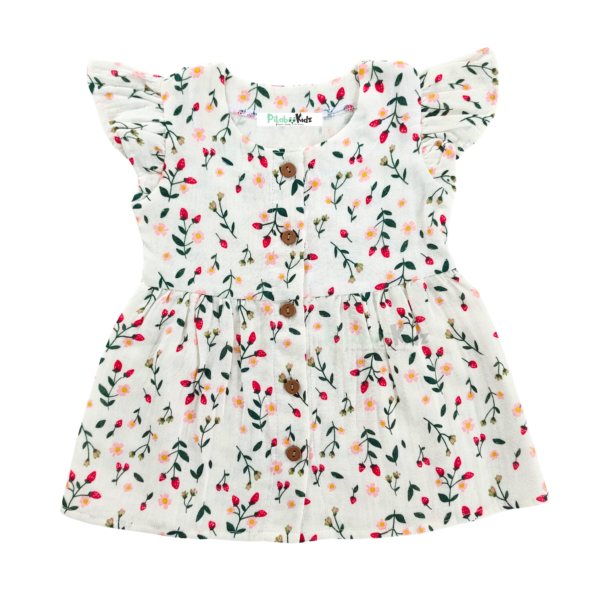 Muslin Button Frock 3-6M - Strawberry