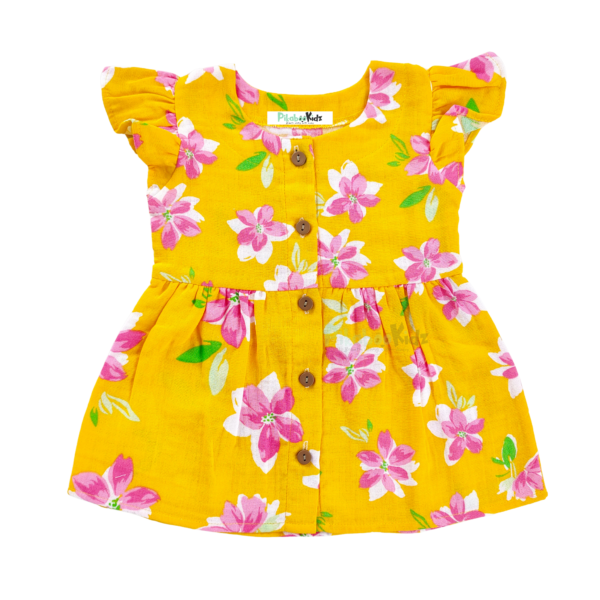 Muslin Button Frock 3-6M - Pink Flowers