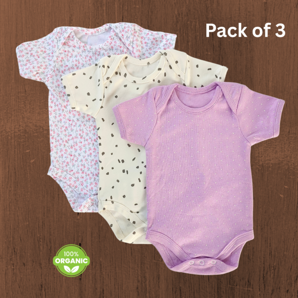 Onesies - 0-3M COMBO 3 (Purple, Flowers, patch)